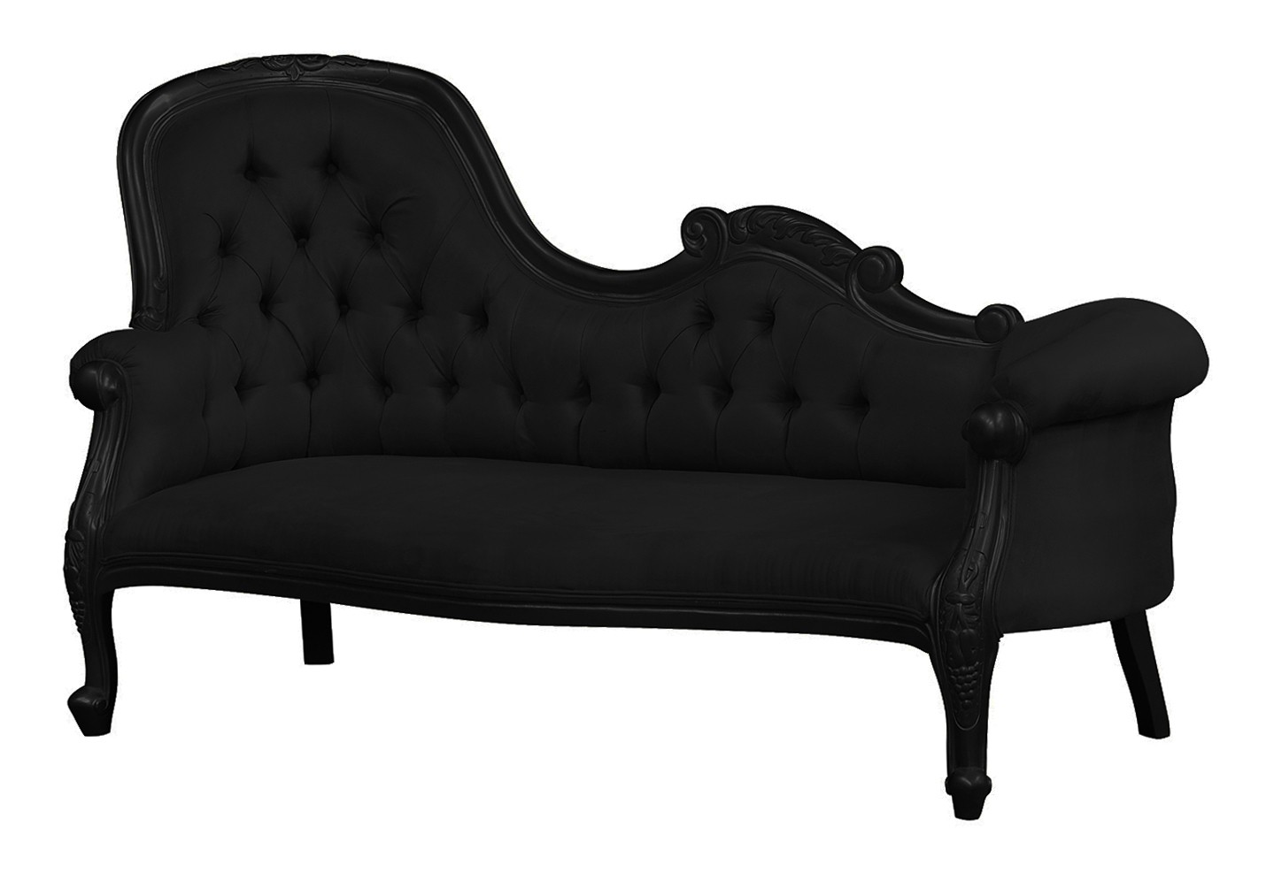 Louis Xv - Versailles Single End Chaise Longue - Black Frame and Black brushed Satin - Image 2