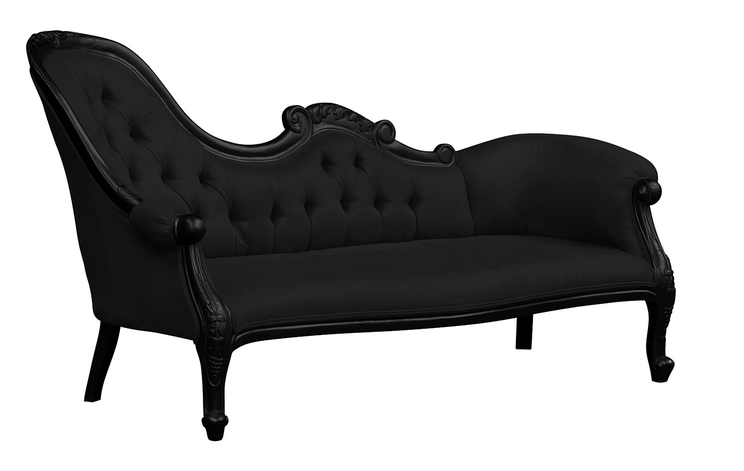 Louis Xv - Versailles Single End Chaise Longue - Black Frame and Black brushed Satin - Image 3