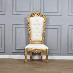Louis XV Madeline Carved Chair - Gold Frame Upholstered in White Faux Leather
