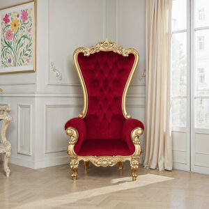 Throne Chair – Lazarus King - Gold Frame with Plush Wine Velvet Upholstery
