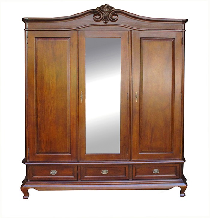 Chantilly Triple Armoire - Centre Mirror - Nutmeg color