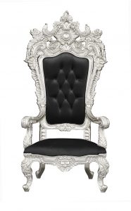 Throne Chair - Eros King - Silver Frame Upholstered in Plush Black Velvet