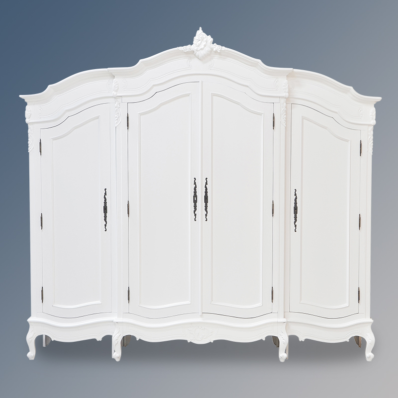 Louis XV Quadruple Armoire - Solid Door - French White Colour