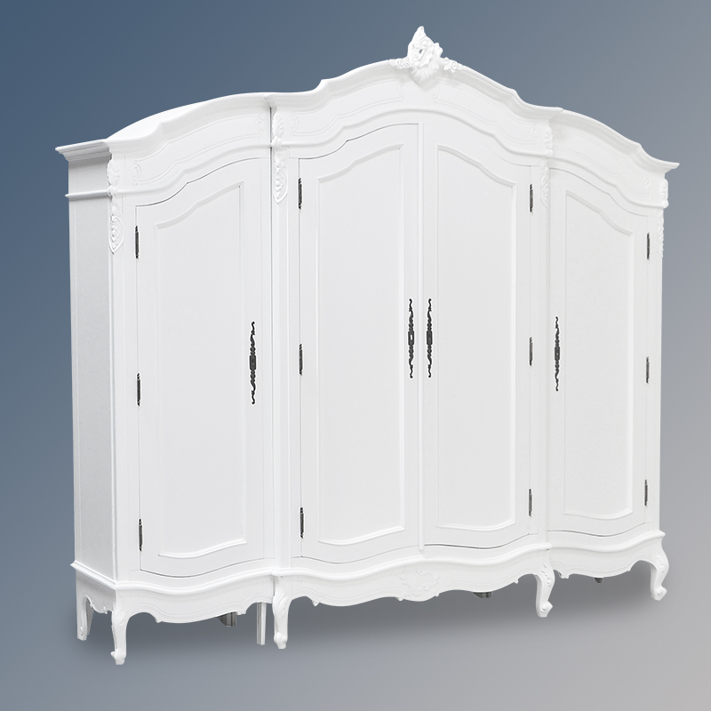 Louis XV Quadruple Armoire - Solid Door - French White Colour - Image 2
