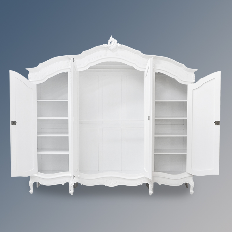 Louis XV Quadruple Armoire - Solid Door - French White Colour - Image 3