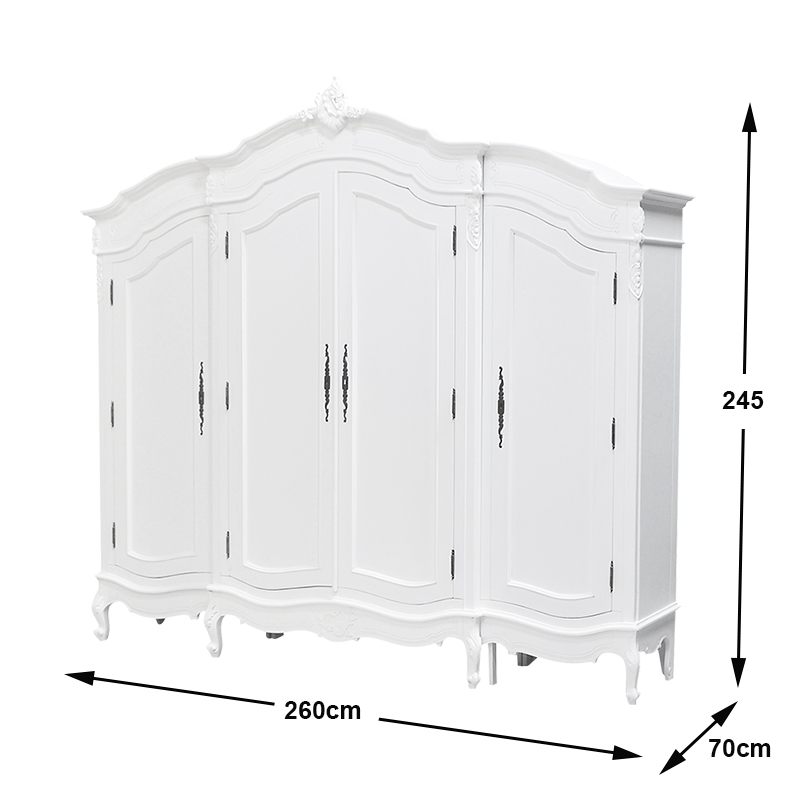 Louis XV Quadruple Armoire - Solid Door - French White Colour - Image 4