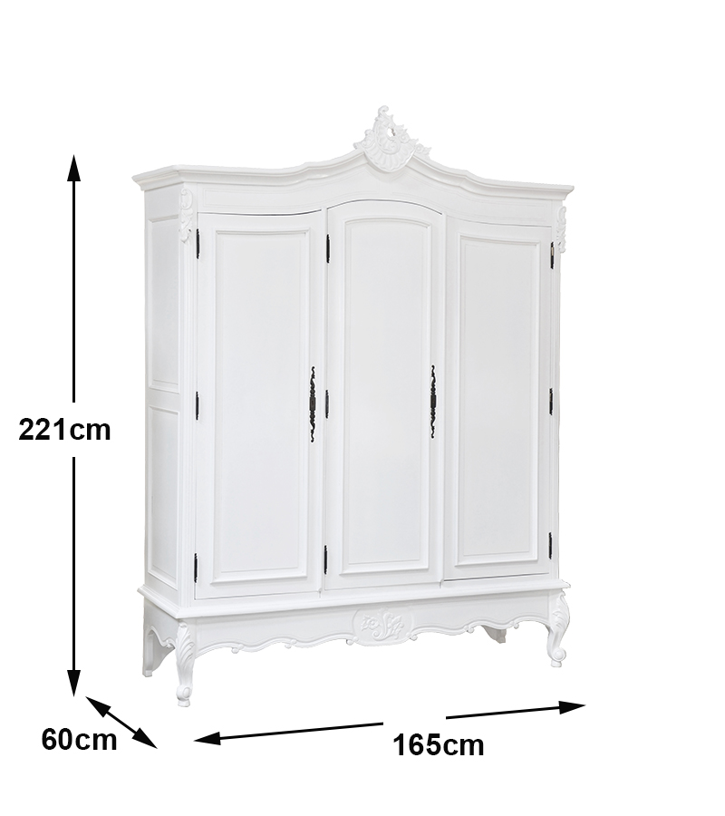 Louis XV Triple Armoire - Solid Door - French White - Image 4