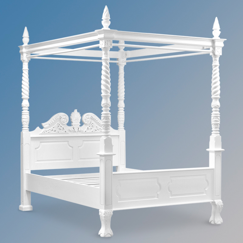 Imperial Four Poster Canopy Mahogany Bed - French White - Image 3