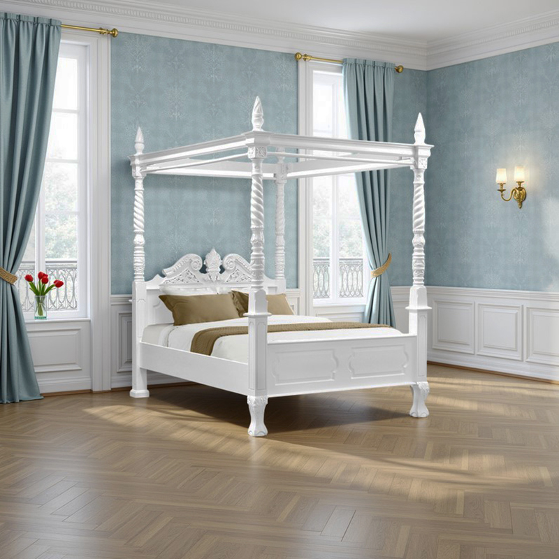 Imperial Four Poster Canopy Mahogany Bed - French White