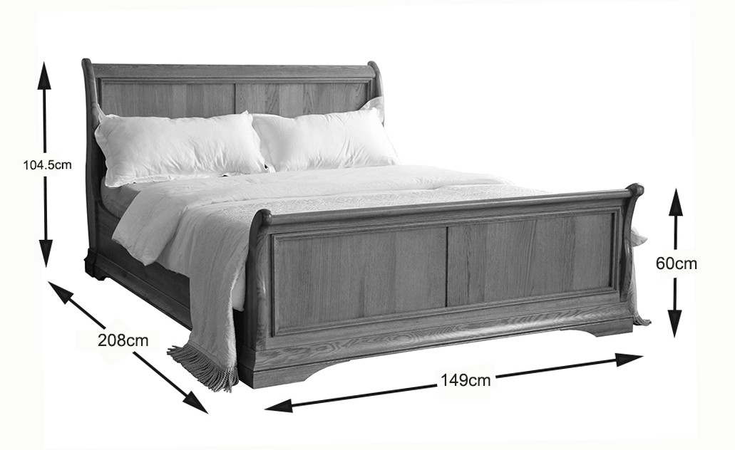 Solid Oak Sleigh Bed - 4'6" Double - Image 3