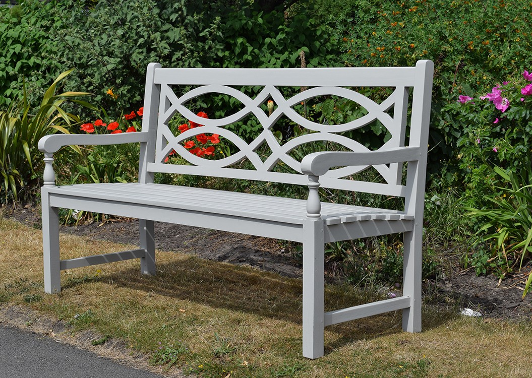 Teak Garden Bench - Sandringham in Pavilion Grey - Image 2