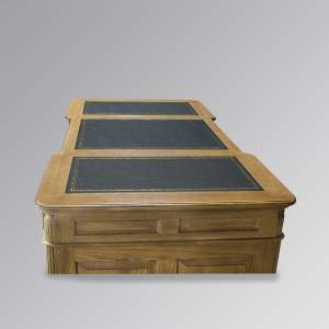 Partner Desk (Large) in French Oak and Green Faux Leather - All Drawers (180cm)