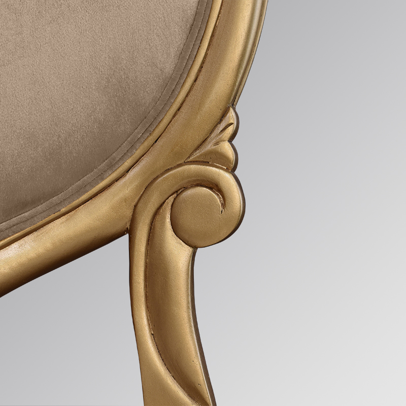 Louis XV Medee Bedroom Chair in Glamour Sand Brushed Velvet with Gold Leaf Frame - Image 4