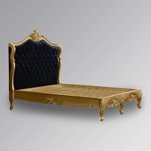 Louis XV Mirabelle Sleigh Bed in Gold Leaf and Black Velvet