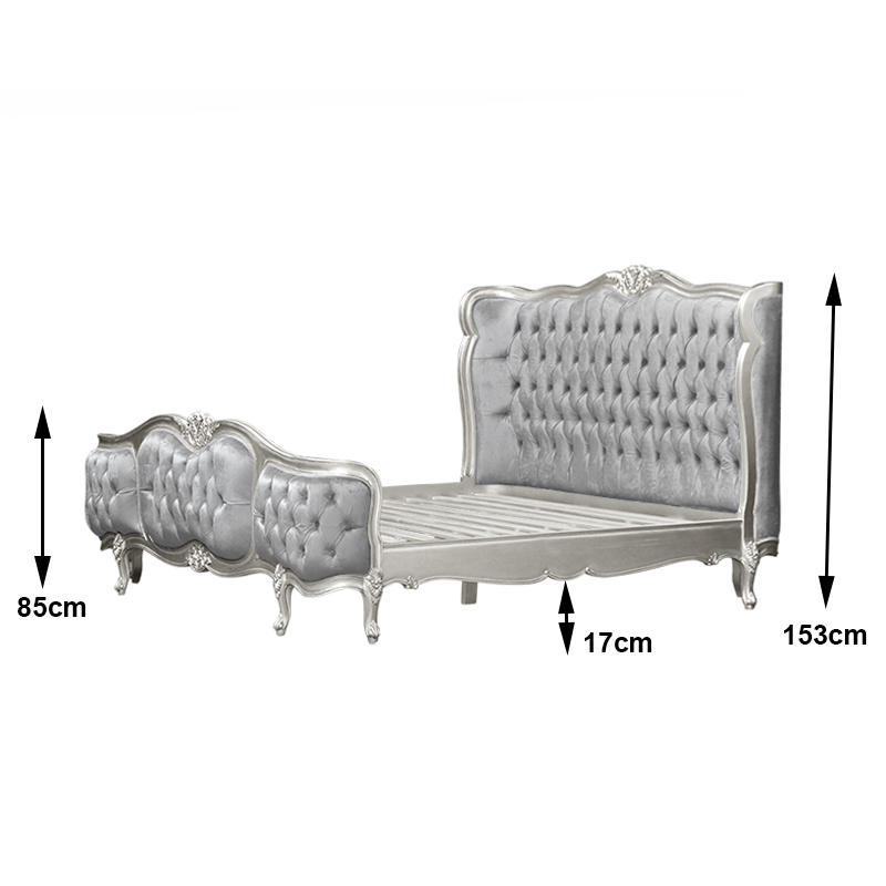 Louis Xv - Esmee Sleigh Bed in Silver Frame and Black Plush Velvet Upholstery - Image 4