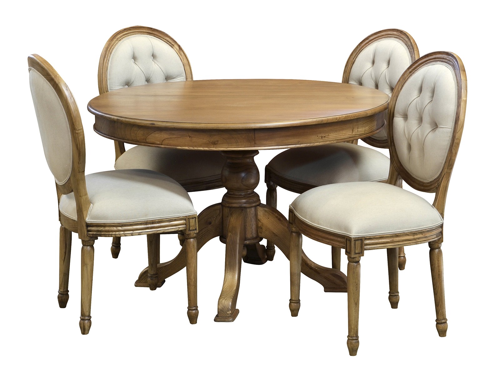 Louix XV Moulin Round Oak Table & 4 Oval Chairs - Image 3