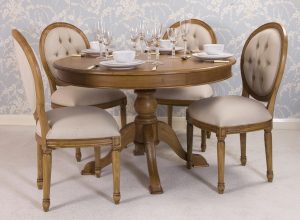 Louix XV Moulin Round Oak Table & 4 Oval Chairs