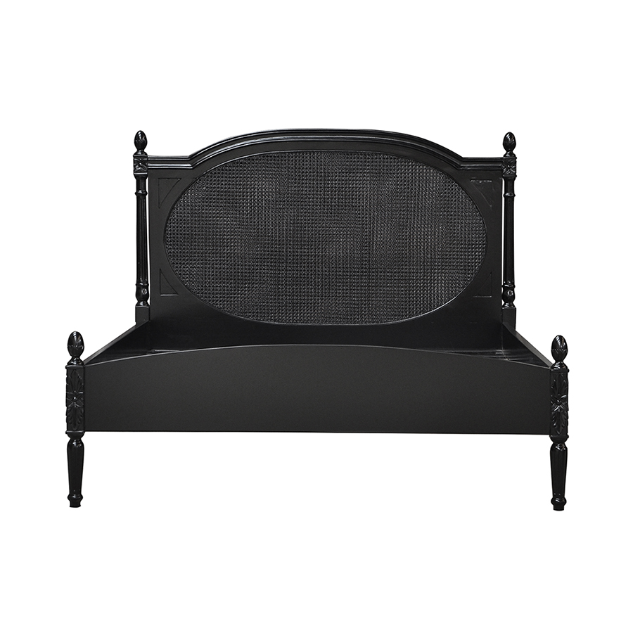 Louis XV Francine Rattan Sleigh Bed in French Noir - Image 3