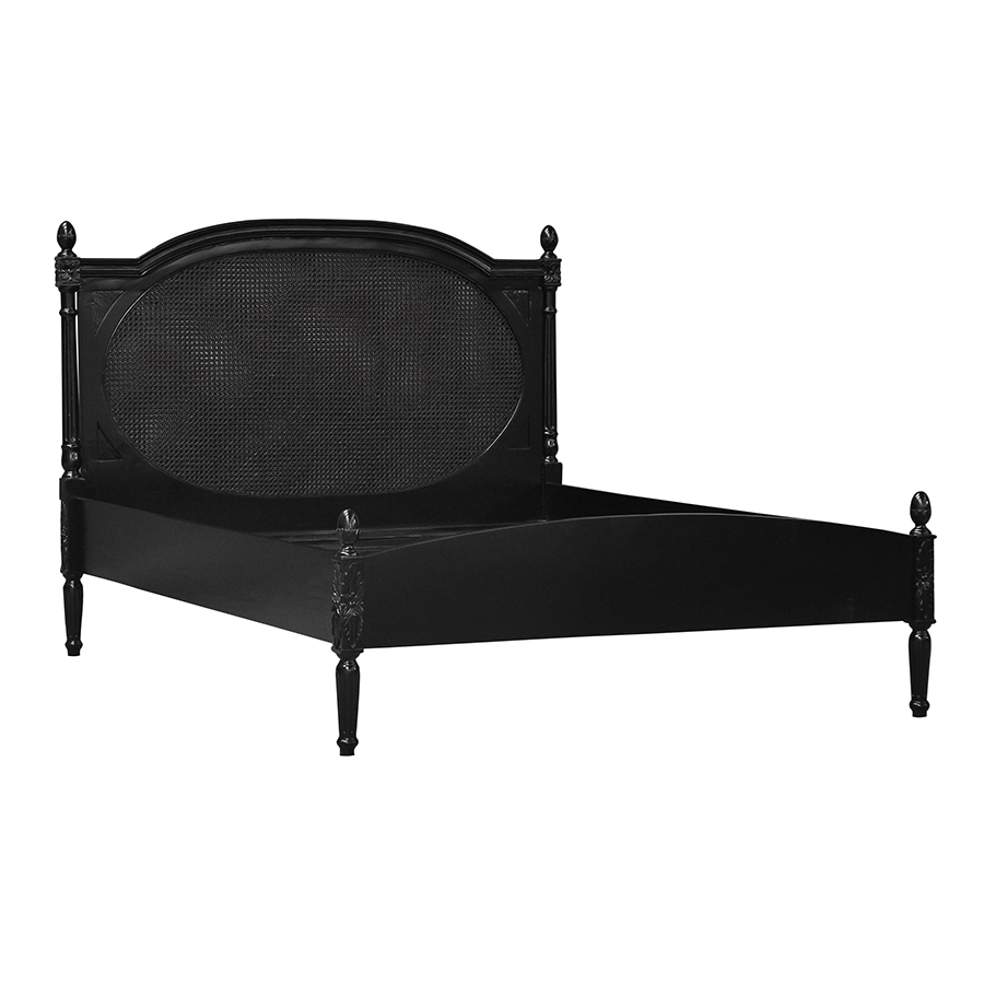 Louis XV Francine Rattan Sleigh Bed in French Noir - Image 2