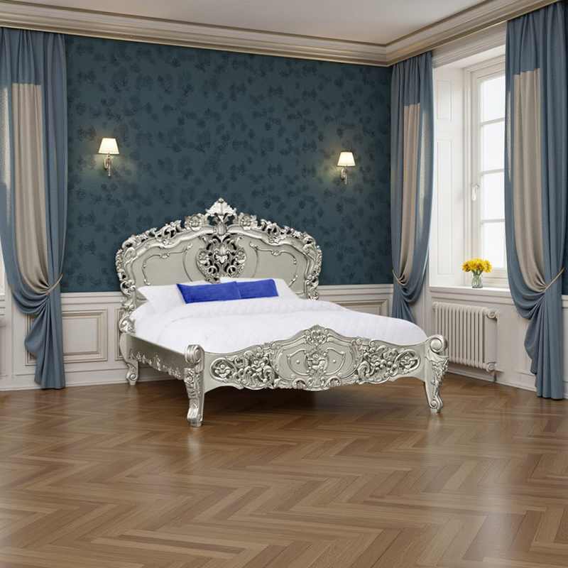 Rococo Sleigh Bed in Silver leaf