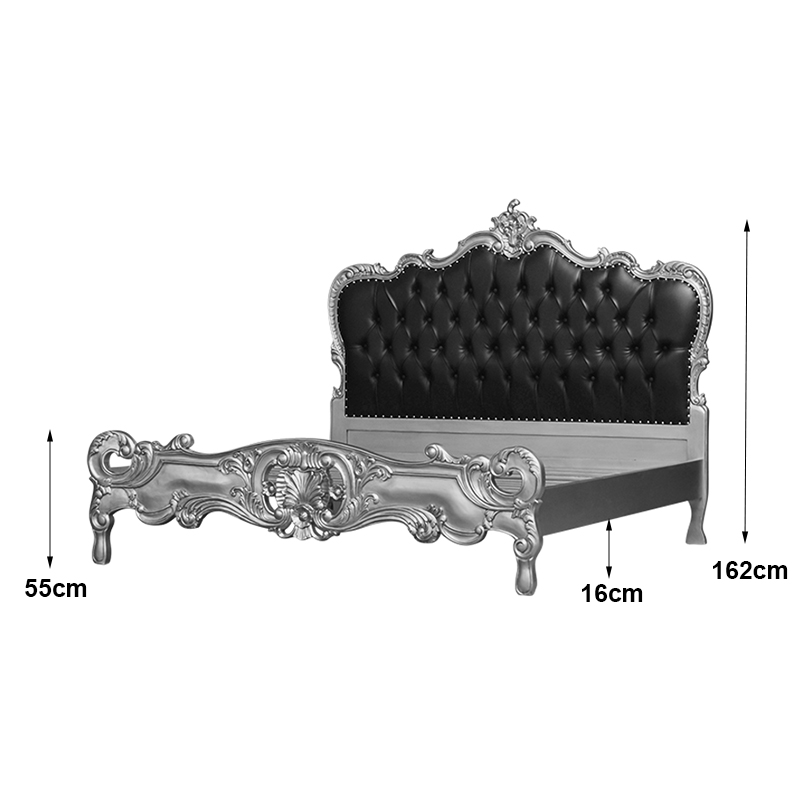 Louis XV Marguerite Sleigh Bed in Gold Leaf and Black Faux Leather Upholstery - Image 10
