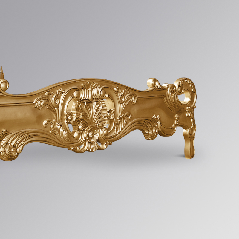 Louis XV Marguerite Sleigh Bed in Gold Leaf and Black Faux Leather Upholstery - Image 9