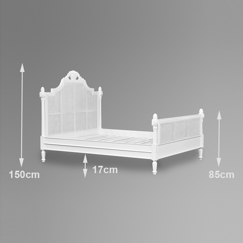 Louis XV Longchamp Sleigh Bed in French White and Natural Rattan - Image 5