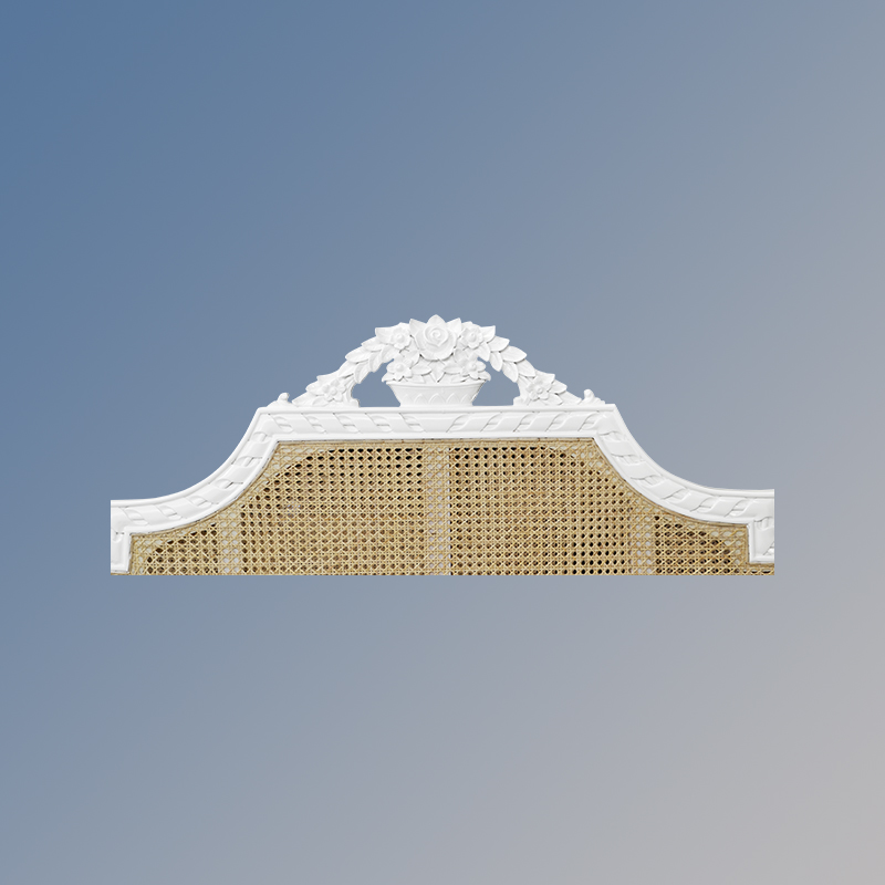 Louis XV Longchamp Sleigh Bed in French White and Natural Rattan - Image 3