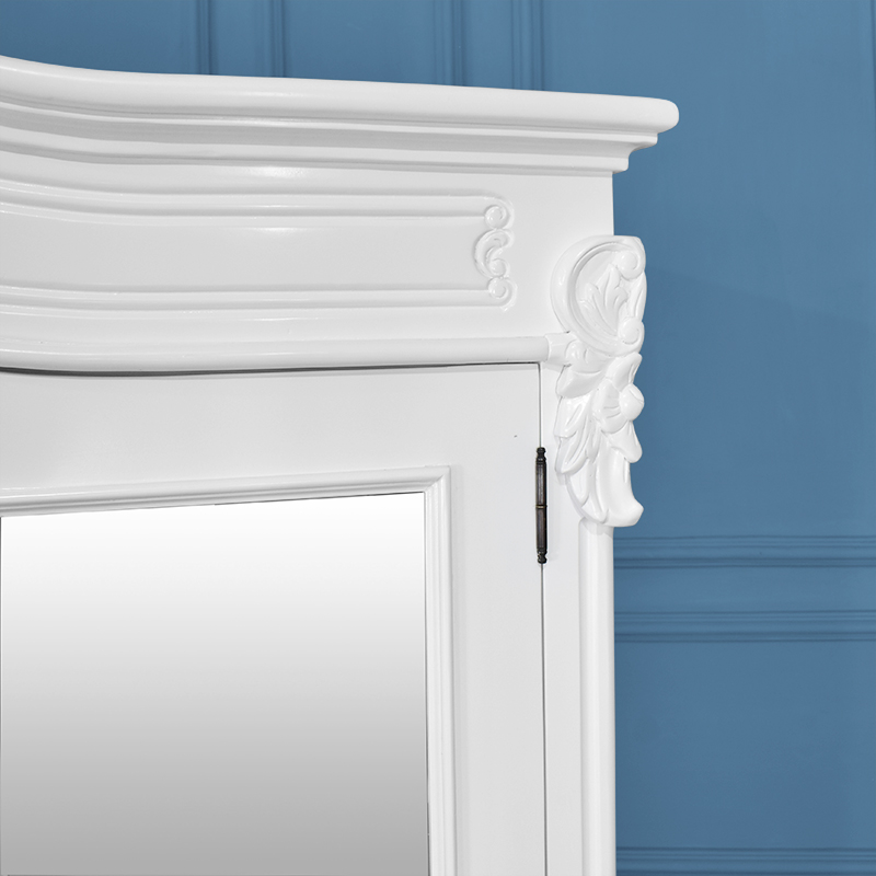 Louis XV Triple Armoire - 3 Mirrored Doors - French White - Image 5