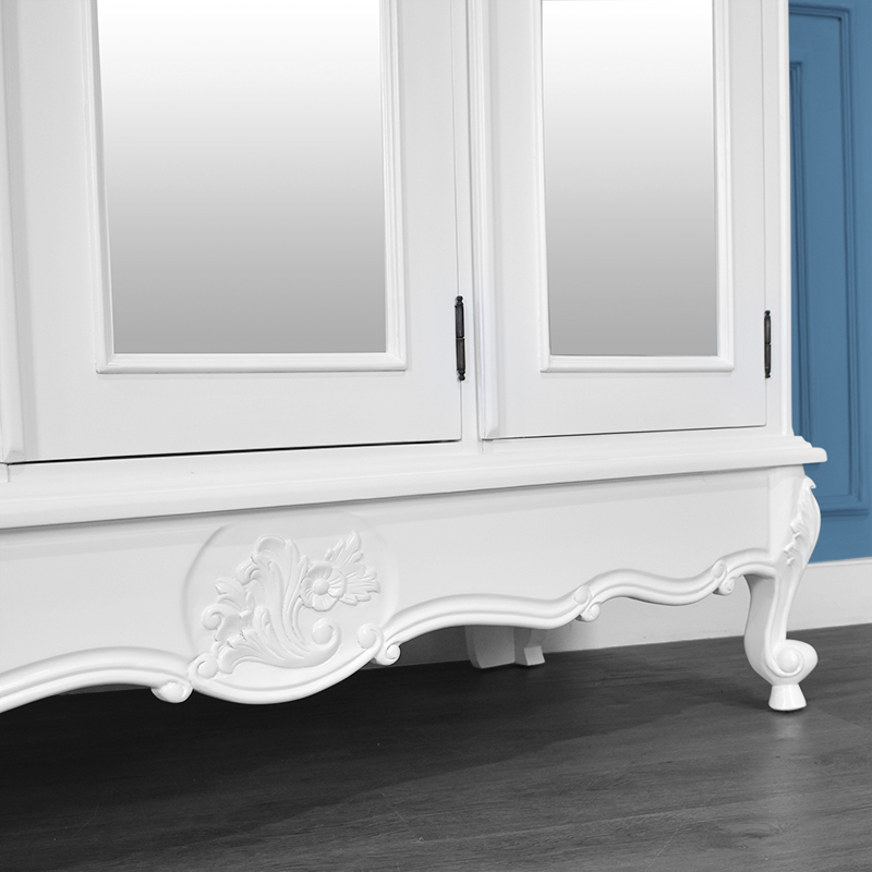 Louis XV Triple Armoire - 3 Mirrored Doors - French White - Image 8