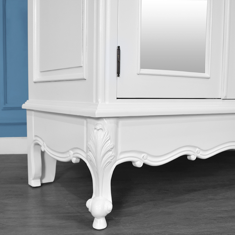 Louis XV Triple Armoire - 3 Mirrored Doors - French White - Image 7