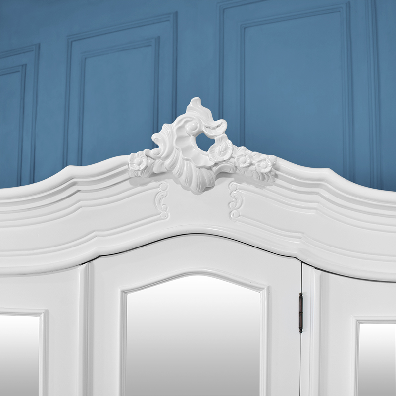 Louis XV Triple Armoire - 3 Mirrored Doors - French White - Image 4