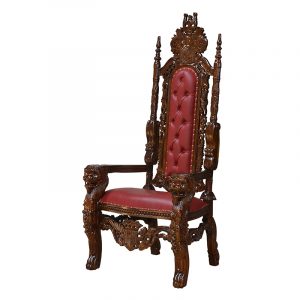 Throne Chair - Lion King - Solid Mahogany Chestnut Frame Upholstered in Faux Red Leather