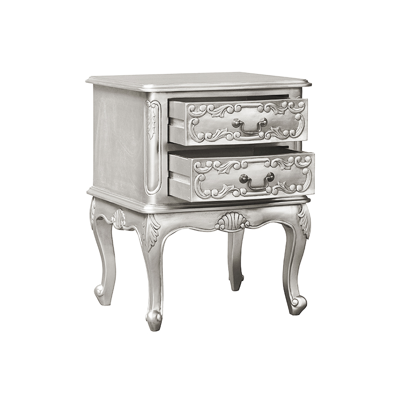 Louis XV Cezanne Bedside Cabinet in Silver Leaf - Image 3