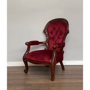 Louis XV Bergere Armchair in Chestnut Frame with Wine Velvet Upholstery