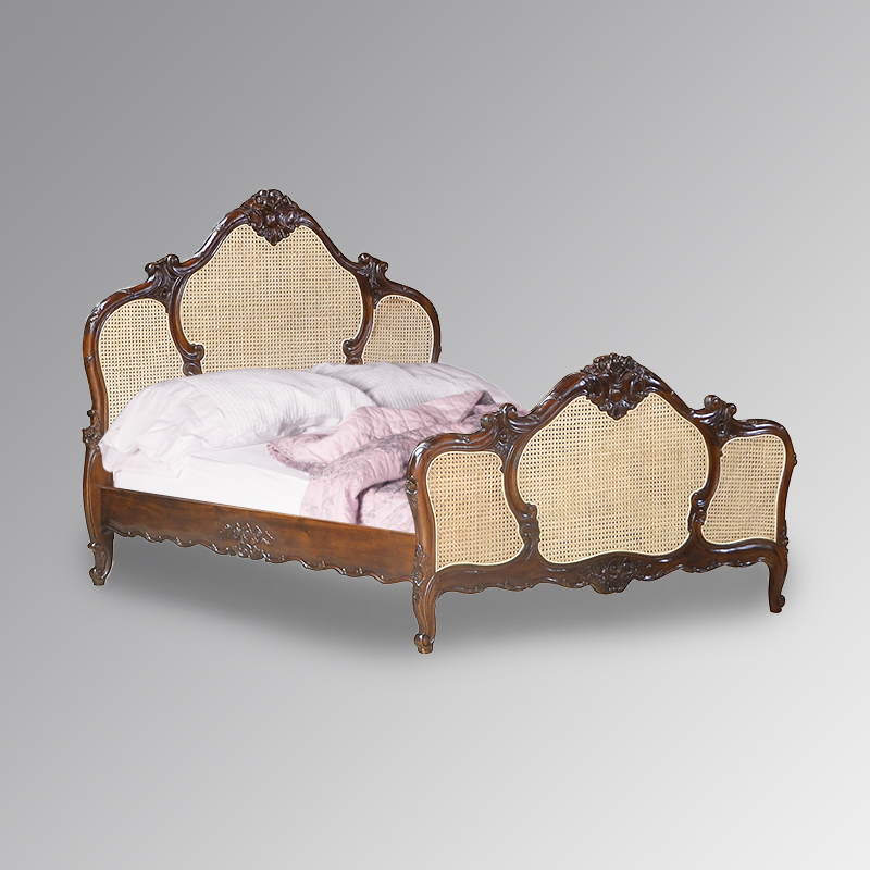 Louis XV Gabrielle Rattan Sleigh Bed in Chestnut
