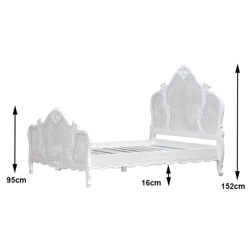 Louis XV Gabrielle Rattan Sleigh Bed in French White - Image 4