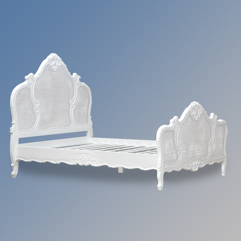 Louis XV Gabrielle Rattan Sleigh Bed in French White - Image 2