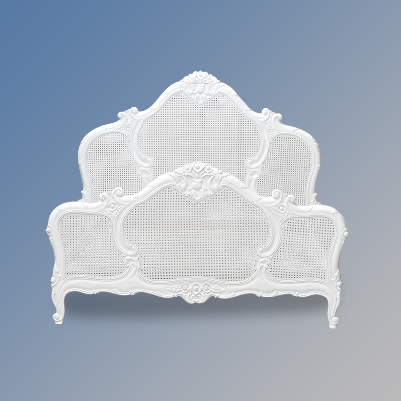 Louis XV Gabrielle Rattan Sleigh Bed in French White - Image 3