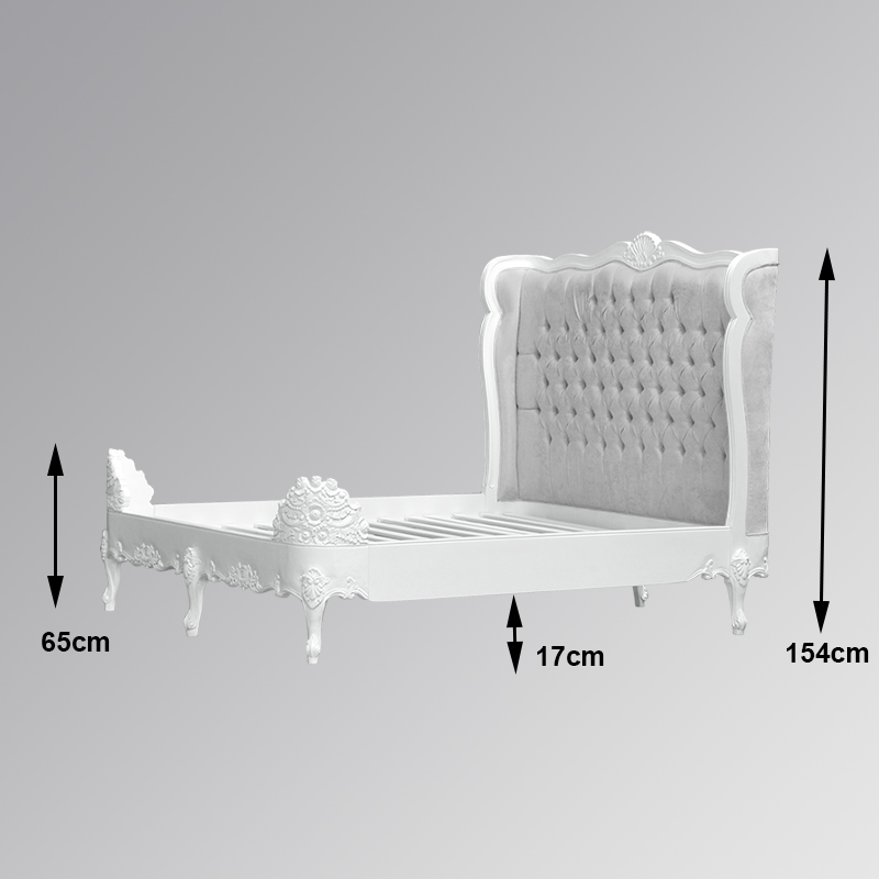 Louis XV Estee Bed in French White and White Faux Leather Upholstery - Image 4
