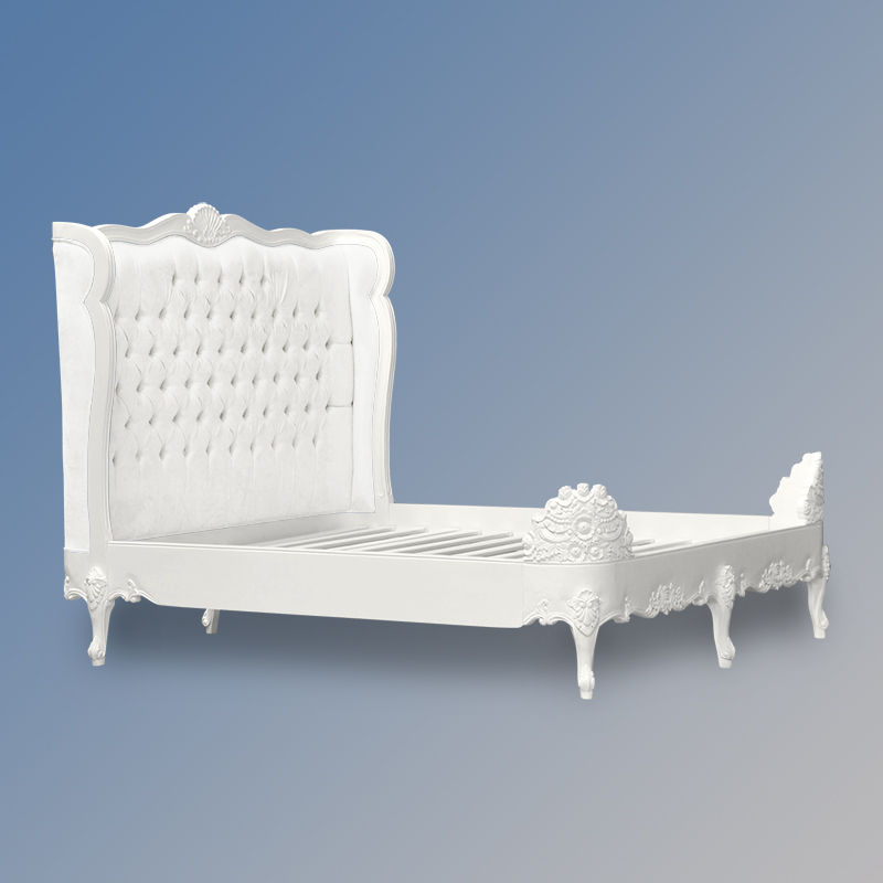 Louis XV Estee Bed in French White and White Faux Leather Upholstery - Image 3
