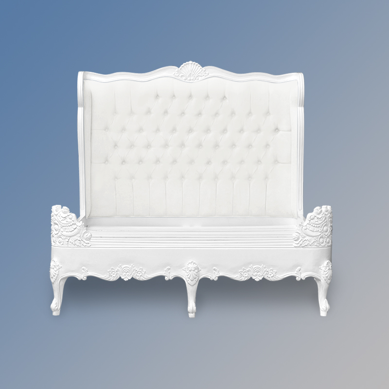 Louis XV Estee Bed in French White and White Faux Leather Upholstery - Image 2