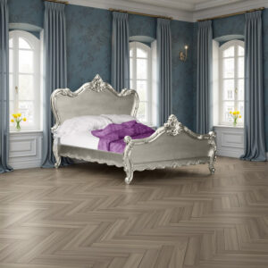 Louis XV Angelique Sleigh Bed in Silver Leaf