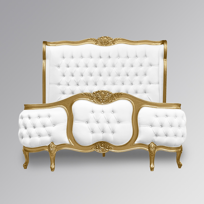 Louis XV - Esmee Sleigh Bed in Gold Frame and White Twill Upholstery - Image 2