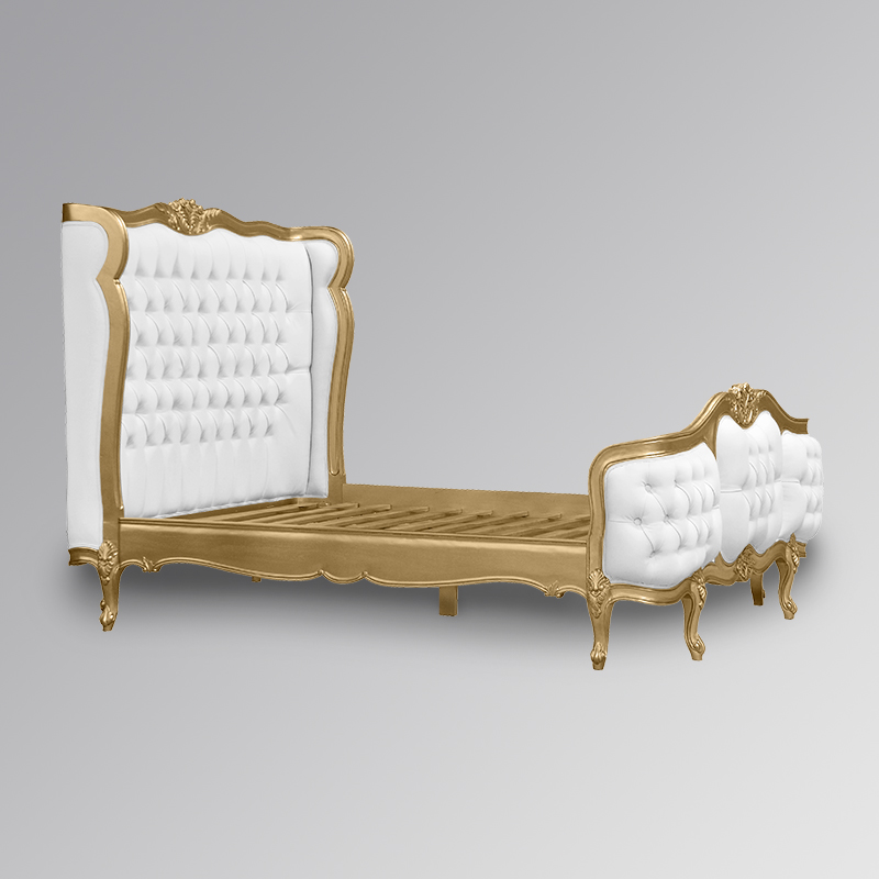 Louis XV - Esmee Sleigh Bed in Gold Frame and White Twill Upholstery - Image 3