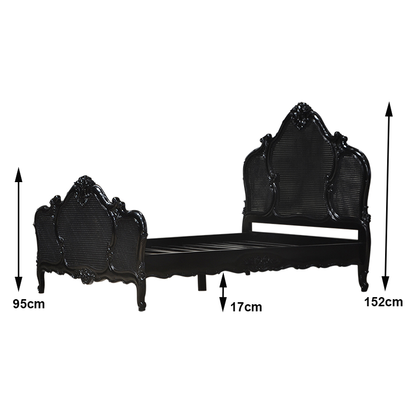 Louis XV Gabrielle Rattan Sleigh Bed in French Noir - Image 4