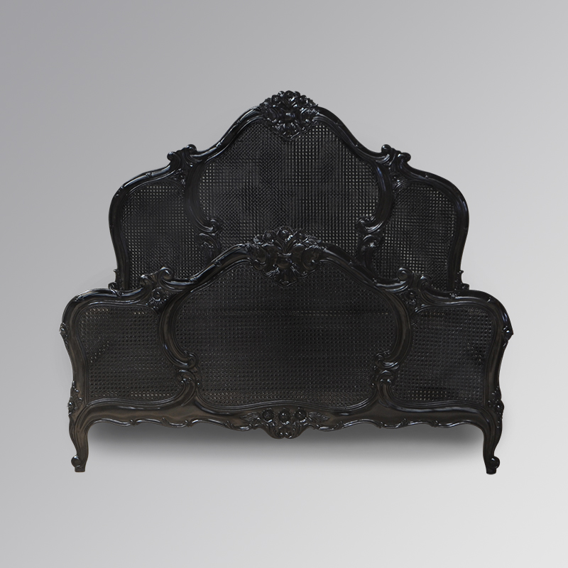 Louis XV Gabrielle Rattan Sleigh Bed in French Noir - Image 3