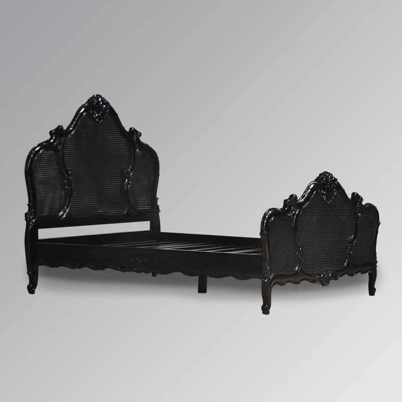 Louis XV Gabrielle Rattan Sleigh Bed in French Noir - Image 2
