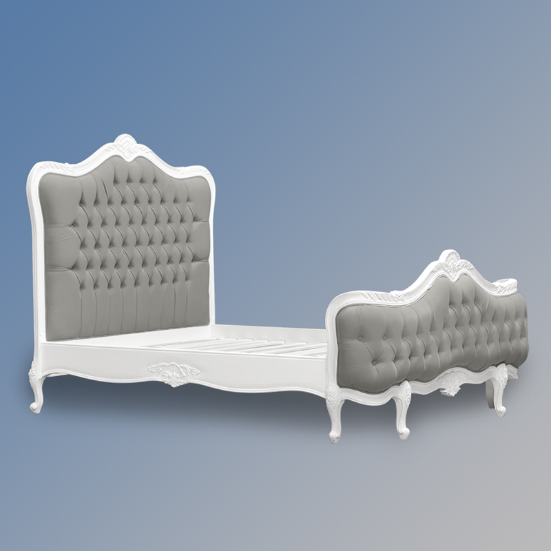 Louis XV - Montauban Sleigh Bed in French White and Grey Twill Upholstery - Image 2
