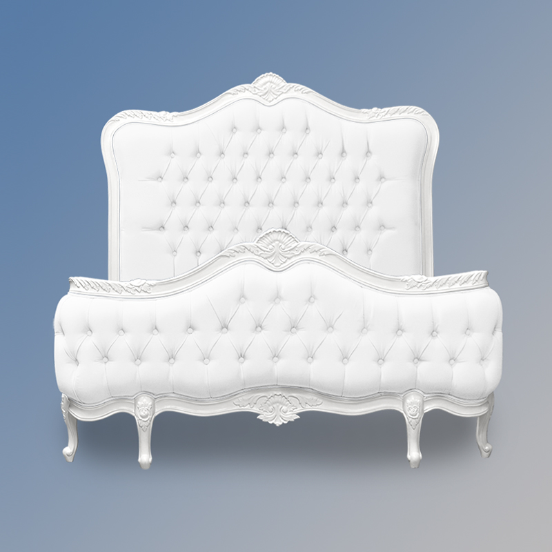 Louis XV - Montauban Sleigh Bed in French White and White Faux Leather Upholstery - Image 3